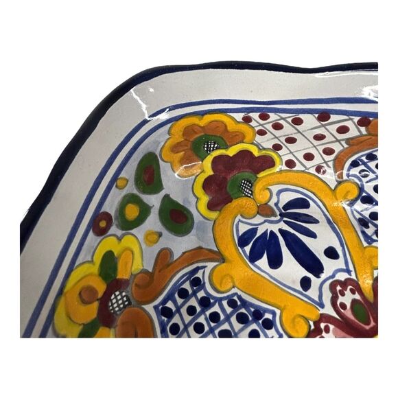Mexican Hand Painted Pottery Baking Casserole Dish Floral Folk Art  13”x9”x3” - Picture 8 of 15